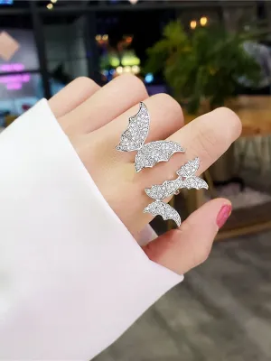 1pc Luxurious Cubic Zirconia Butterfly Decor Rings